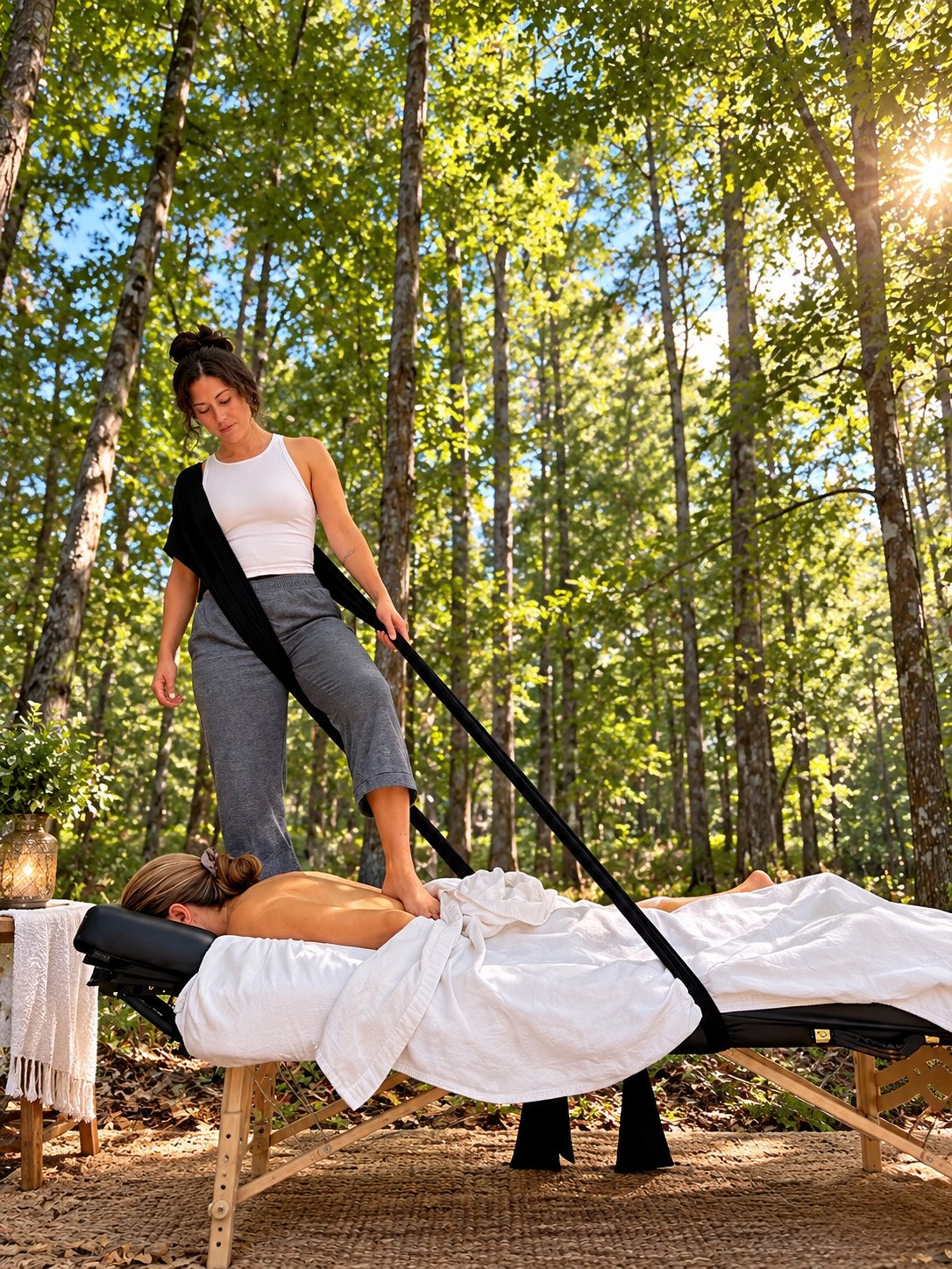 Outdoor massage beneath the pines